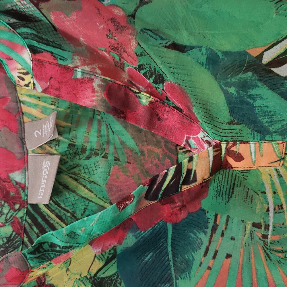 Chico's 3/4 Sleeve Top Semi Sheer Floral Print with Front Tie Waist Detail - Picture 9 of 12
